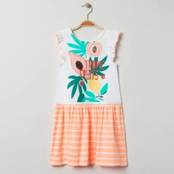 Robe En Coton à Manches Volantées Et Fruits Printés