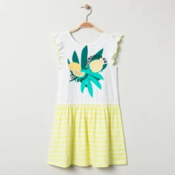 Robe Manches Courtes En Coton à Rayures Et Fruits Printés
