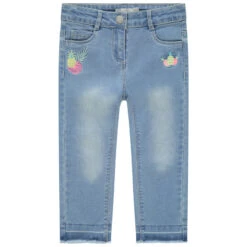 Pantacourt En Jean Effet Used à Fruits Brodés Pour Fille