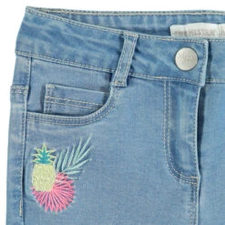 Pantacourt En Jean Effet Used à Fruits Brodés Pour Fille -Orchestra HFIOXA BLC 3 X
