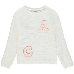 Pull En Tricot Blanc Pour Fille Avec Lettres En Sequins