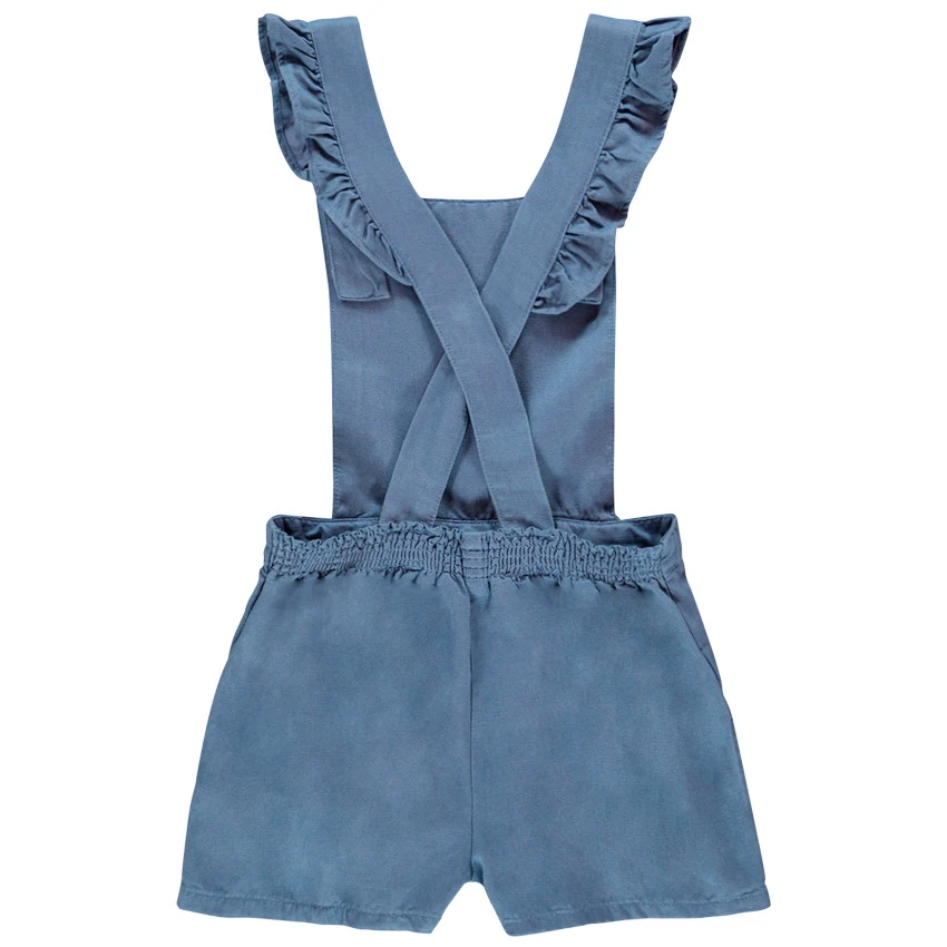 Salopette Courte Bleue En Lyocell Pour Enfant Fille 2 Salopette Courte Bleue En Lyocell Pour Enfant Fille – Image 2