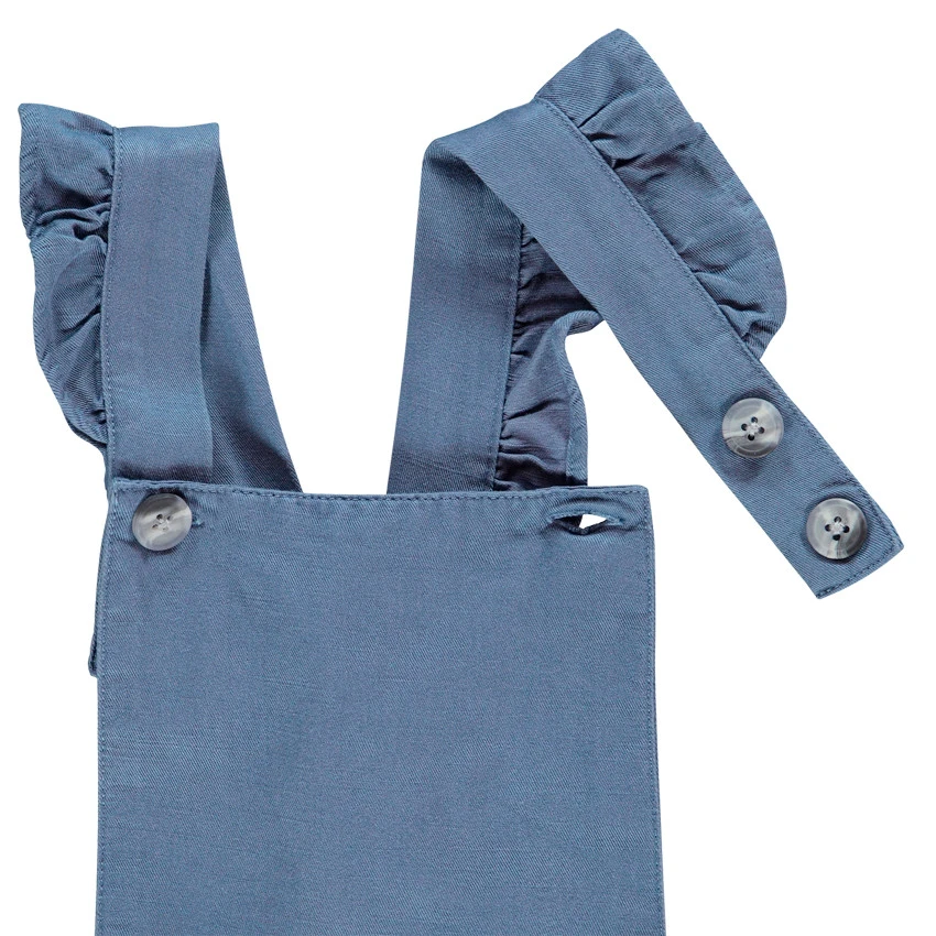 Salopette Courte Bleue En Lyocell Pour Enfant Fille 3 Salopette Courte Bleue En Lyocell Pour Enfant Fille – Image 3