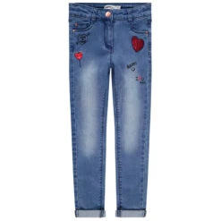Jean Effet Délavé Coupe Slim à Coeurs Pour Enfant Fille
