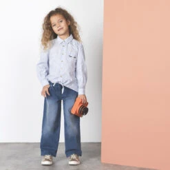 Jean Large Pour Fille Effet Délavé à Ceinture Amovible -Orchestra HFIOZK BLM 11 X