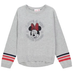 Pull Gris à Bandes Contrastées Et Motif Minnie Disney