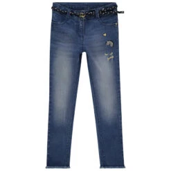 Jean Slim à Broderies Et Ceinture Pour Enfant Fille