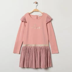Robe Manches Longues Effet 2 En 1 Volantée Pour Enfant Fille