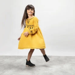 Robe Manches Longues à Broderies Et Pompons Pour Enfant Fille -Orchestra HFIP4B JAM 11 X