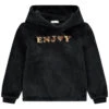 Sweat à Capuche Noir En Sherpa à Texte En Sequins Pour Enfant Fille