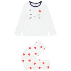 Pyjama En Velours Motif Chat Et Coeurs Pour Enfant Fille