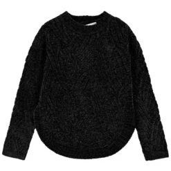 Pull Noir En Maille Chenille Pour Enfant Fille