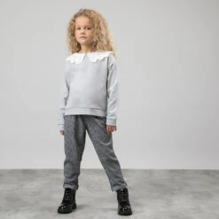 Pantalon Taille Haute Motif Pied De Poule Pour Enfant Fille -Orchestra HFIP7P NOI 12 X