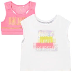 T-shirt 2 En 1 Manches Courtes + Brassière De Sport Pour Fille