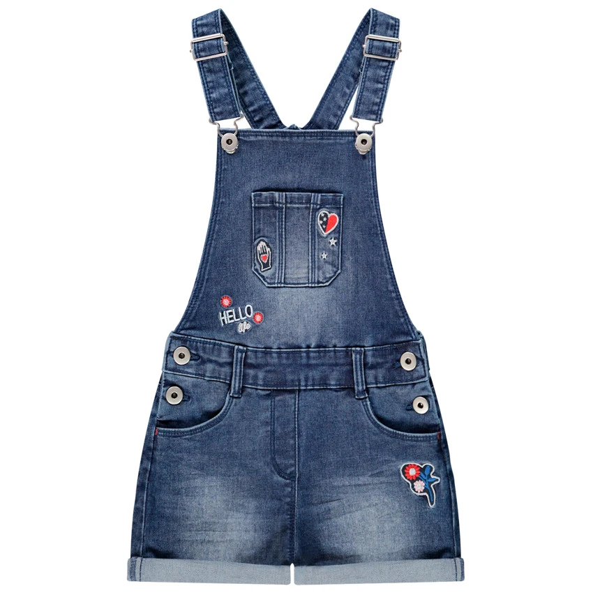 Salopette Courte En Jean à Badges Brodés Pour Enfant Fille 1 Salopette Courte En Jean à Badges Brodés Pour Enfant Fille