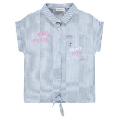 Chemise Manches Courtes à Rayures Détails Printés Pour Fille