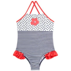 Maillot De Bain 1 Pièce Imprimé Pois Et Rayures Pour Fille