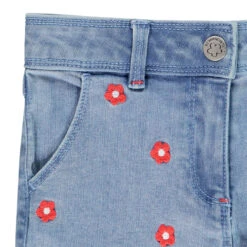 Short En Jean Délavé à Fleurs Brodées Pour Enfant Fille -Orchestra HFIPCV BLC 3 X