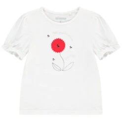 T-shirt Manches Courtes Patch Fleur Brodé Pour Fille