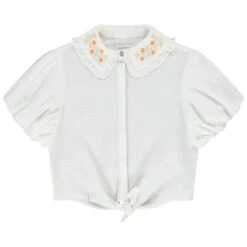 Chemise Manches Courtes Avec Col Brodé Pour Fille