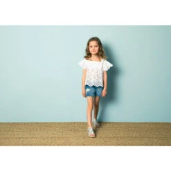 Short En Denim Avec Broderies Pour Fille -Orchestra HFIPH6 BLC 4 X
