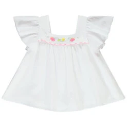 Tunique En Plumetis Manches Courtes Volantées Pour Fille