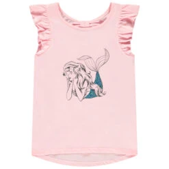 T-shirt Manches Courtes à Volants Print Arielle (Disney) Pour Fille