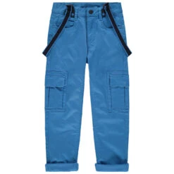 Pantalon Bleu Doublé Jersey à Poches Et Bretelles Amovibles