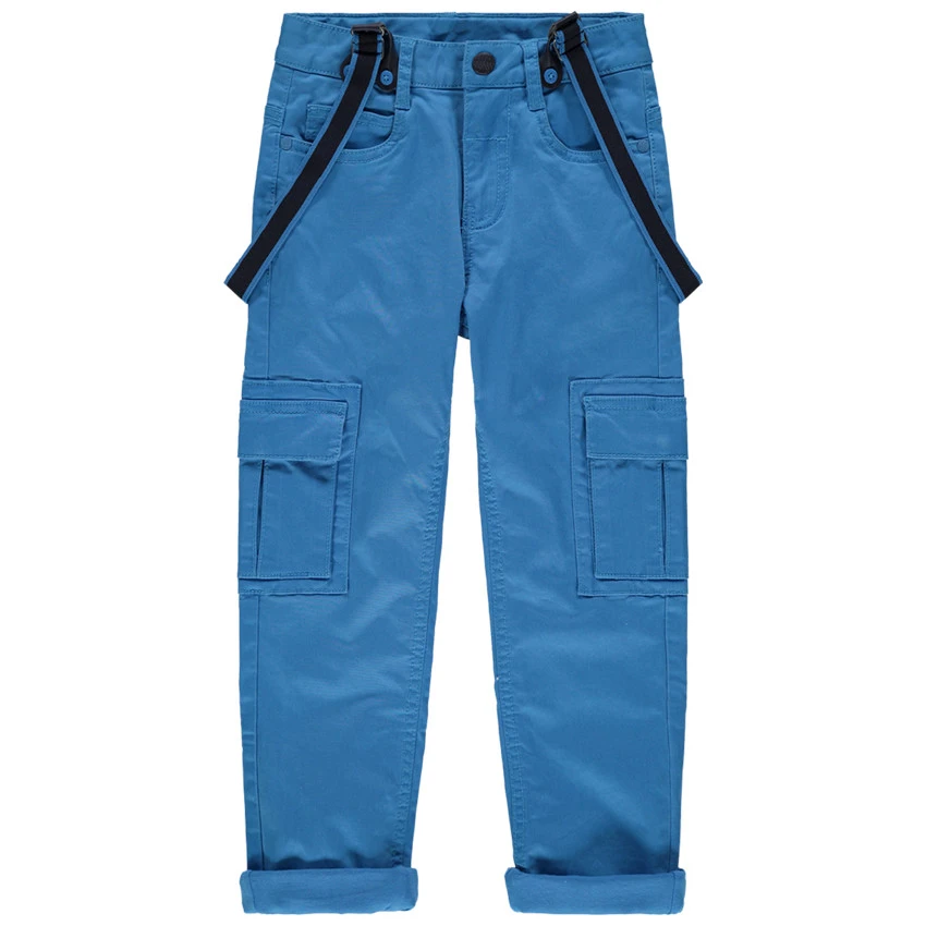 Pantalon Bleu Doublé Jersey à Poches Et Bretelles Amovibles 1 Pantalon Bleu Doublé Jersey à Poches Et Bretelles Amovibles
