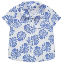 Chemise Manches Courtes à Feuilles Imprimées All-over