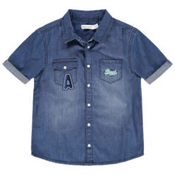 Chemise Manches Courtes En Jean Used à Poches Et Broderies