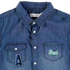 Chemise Manches Courtes En Jean Used à Poches Et Broderies -Orchestra HGAL5I BLM 3 X