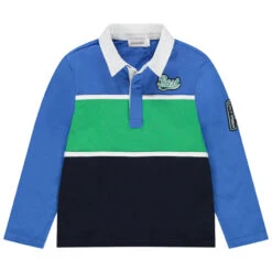 Polo Manches Longues Tricolore à Badges Fantaisie