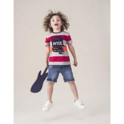 Bermuda En Jean Effet Used à Poches Et Badge -Orchestra HGAL6O BLC 10 X