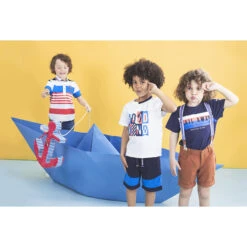 Polo Manches Courtes à Rayures Contrastées Et Broderies -Orchestra HGAL74 BLA 16 X