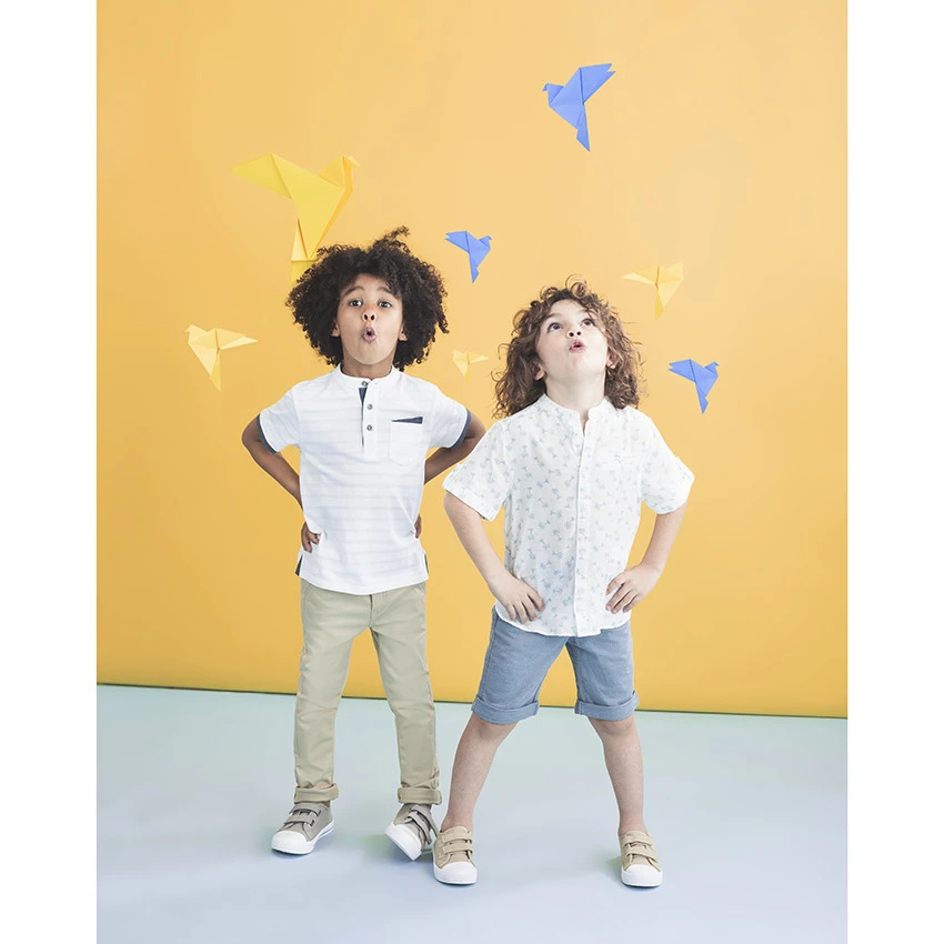 Chemise Manches Courtes à Col Mao Et Palmiers Printés All-over 3 Chemise Manches Courtes à Col Mao Et Palmiers Printés All-over – Image 3