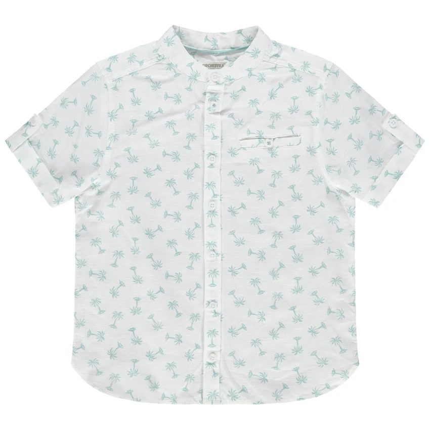 Chemise Manches Courtes à Col Mao Et Palmiers Printés All-over 1 Chemise Manches Courtes à Col Mao Et Palmiers Printés All-over