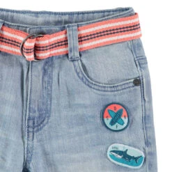 Bermuda En Jean Bleach à Ceinture Ajustable Et Badges -Orchestra HGALC4 BLC 3 X