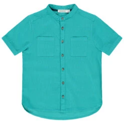 Chemise Manches Courtes En Toile Col Mao Et Poches