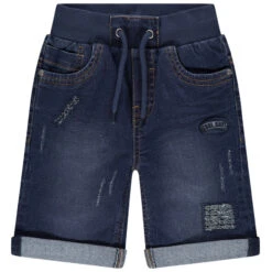 Bermuda En Jean Used Et Ceinture En Bord-côte