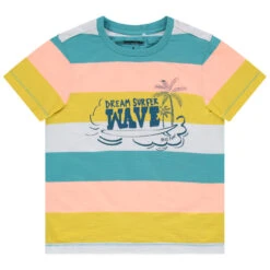 T-shirt Manches Courtes à Bandes Contrastées Et Print Surf