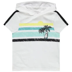 T-shirt Manches Courtes à Capuche à Bandes Colorées Et Palmiers