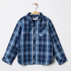 Chemise Manches Longues à Carreaux Bleus Et Poche