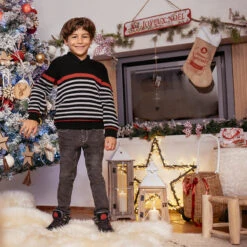 Pull En Maille Côtelée à Rayures Et Col Châle -Orchestra HGALQ1 GRM 15 X