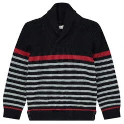 Pull En Maille Côtelée à Rayures Et Col Châle