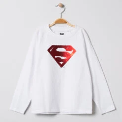 T-shirt Manches Longues Motif Superman En Sequins Magiques