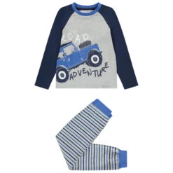 Pyjama En Coton Bio Print 4x4 Et Rayures