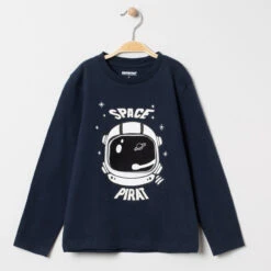 T-shirt Manches Longues Print Cosmonaute à Rabat Amovible