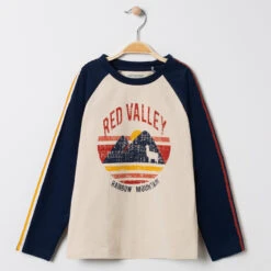 T-shirt Manches Longues à Bandes Et Motif Esprit Vintage