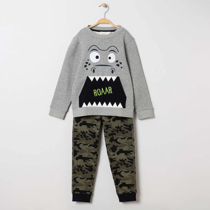 Jogging En Molleton Print Dinosaure Et Motif Camouflage 1 Jogging En Molleton Print Dinosaure Et Motif Camouflage